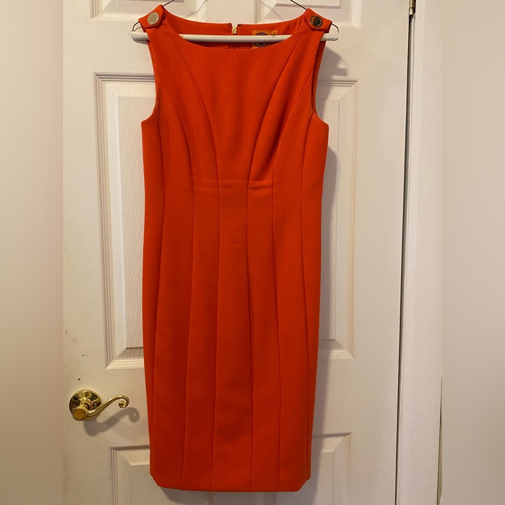 Tory Burch Vibrant Orange Midi Sheath Dress